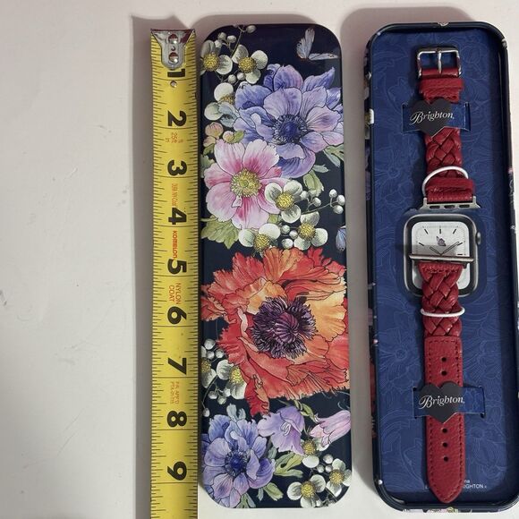 Brighton Sutton Apple Watch Band Braided Red Leather NEW w/Floral Tin Fits 38mm+ - Picture 5 of 16